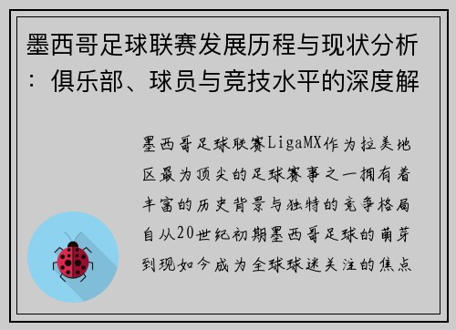 墨西哥足球联赛发展历程与现状分析：俱乐部、球员与竞技水平的深度解读