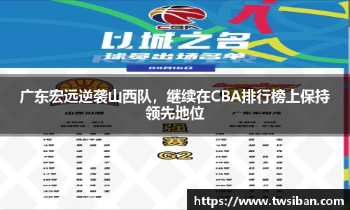 广东宏远逆袭山西队，继续在CBA排行榜上保持领先地位